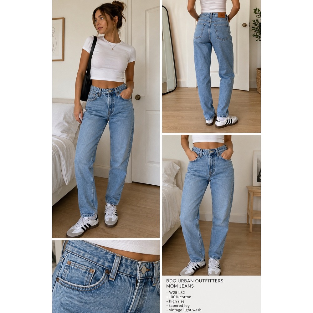 BDG Urban Outfitters Mom Jeans W25 L32 Light Wash 100% Cotton Vintage Y2K